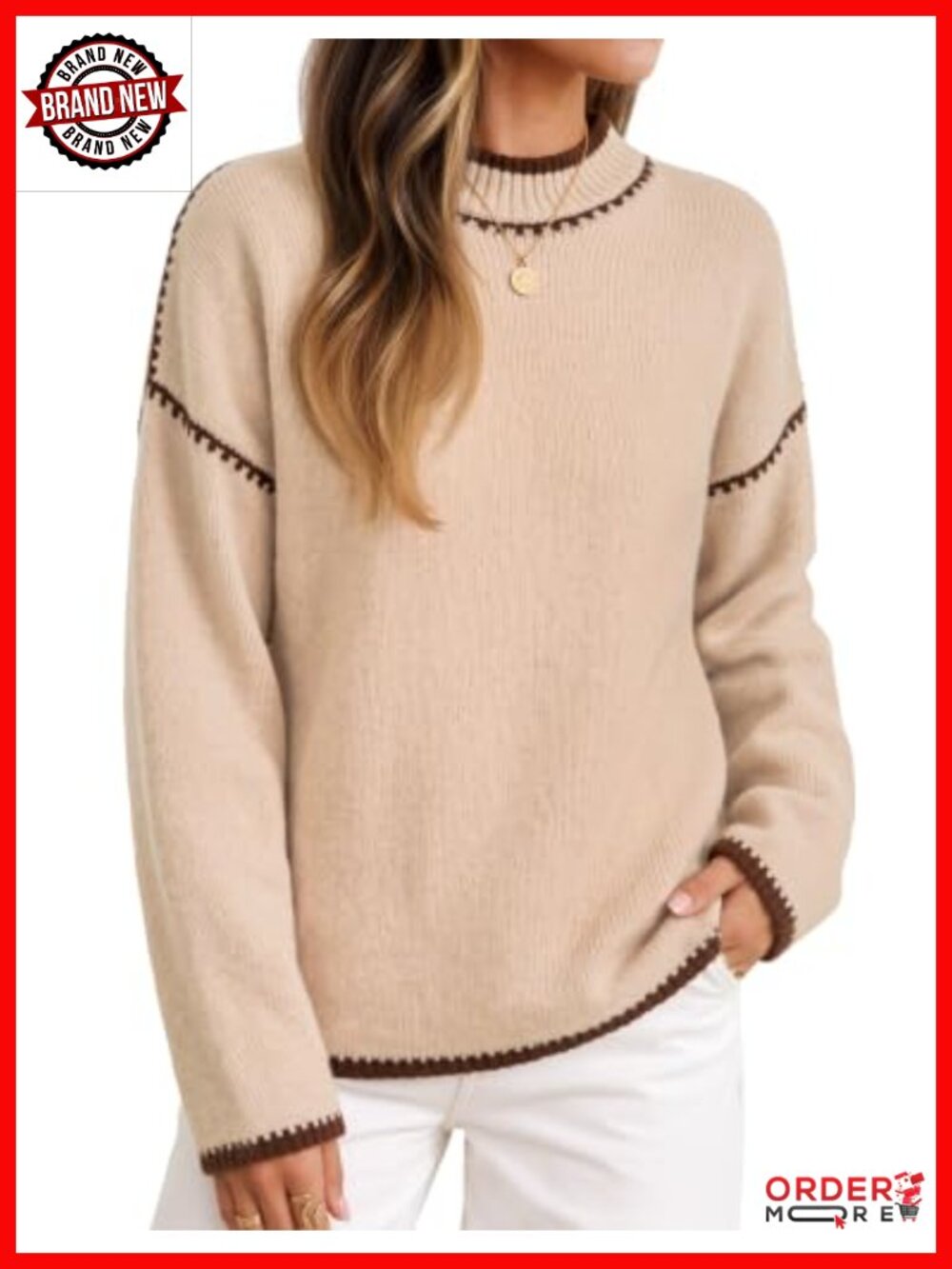 Mock Neck Oversized Pullover Sweater Loose Knit Long Sleeve